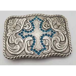 Enmon 2005 Turquoise/ Silver Metal Belt Buckle with Cross Women's
